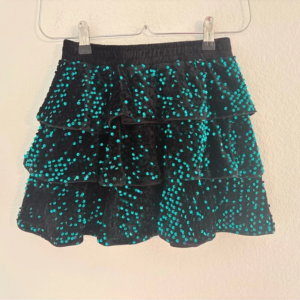 Girls Sequin Glitter Sparkle Ruffle Skirt
